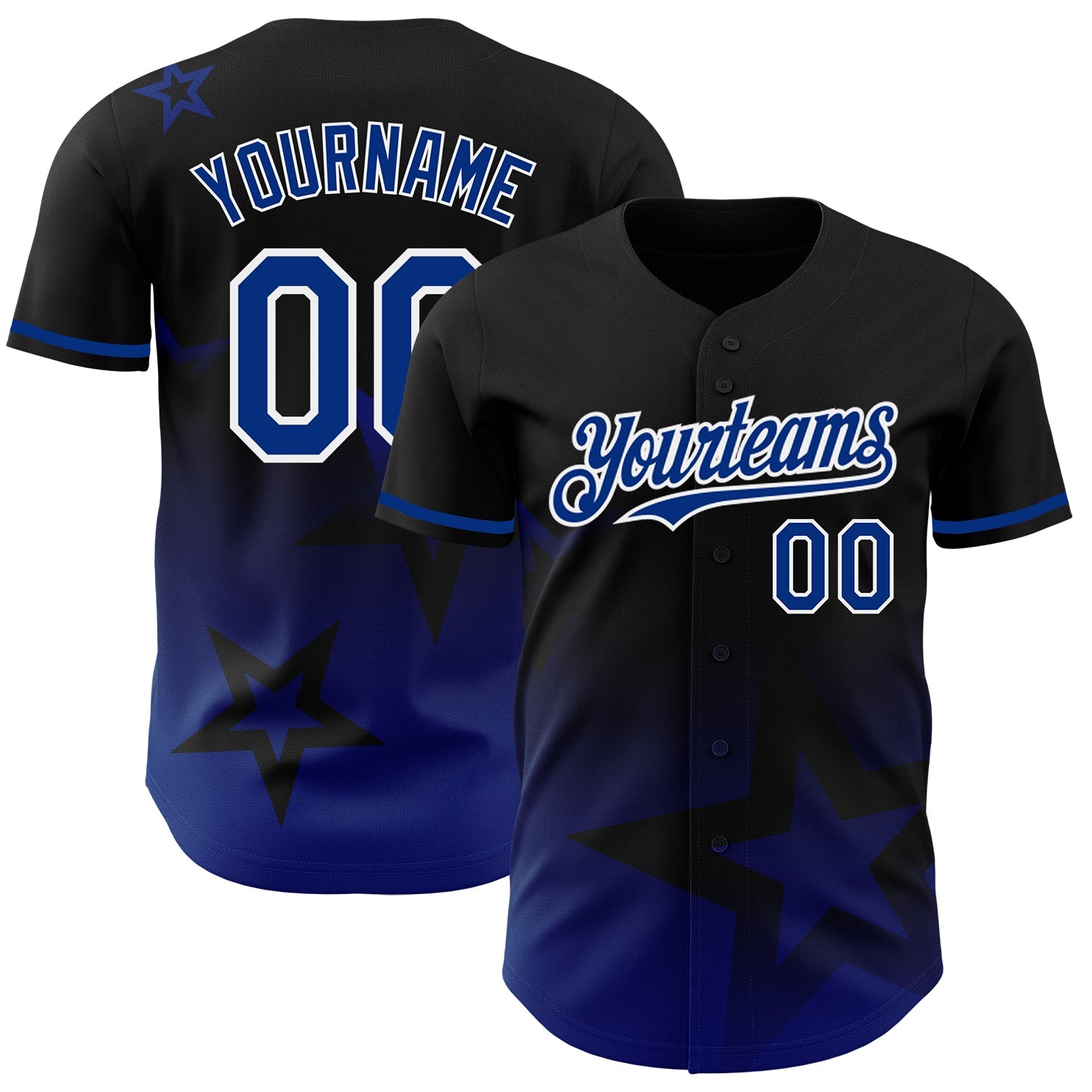 Custom Black Royal-White 3D Pattern Design Gradient Style Twinkle Star Authentic Baseball Jersey - Sky-Custom