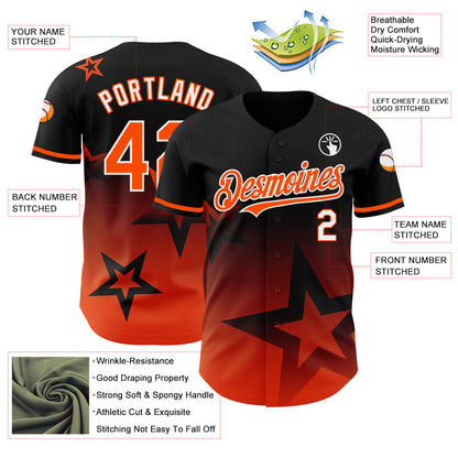Custom Black Orange-White 3D Pattern Design Gradient Style Twinkle Star Authentic Baseball Jersey - Sky-Custom