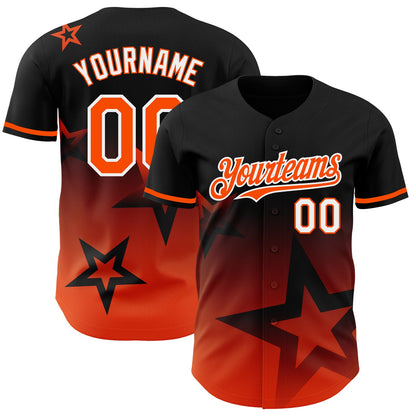 Custom Black Orange-White 3D Pattern Design Gradient Style Twinkle Star Authentic Baseball Jersey - Sky-Custom