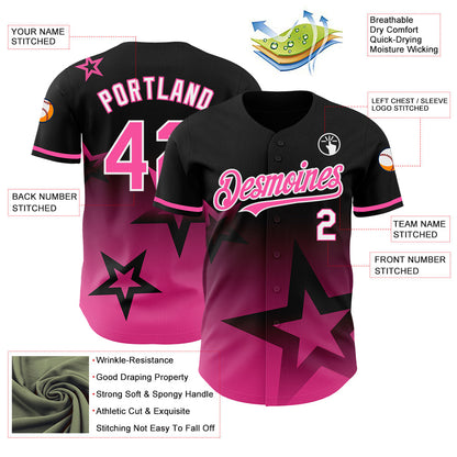 Custom Black Pink-White 3D Pattern Design Gradient Style Twinkle Star Authentic Baseball Jersey - Sky-Custom