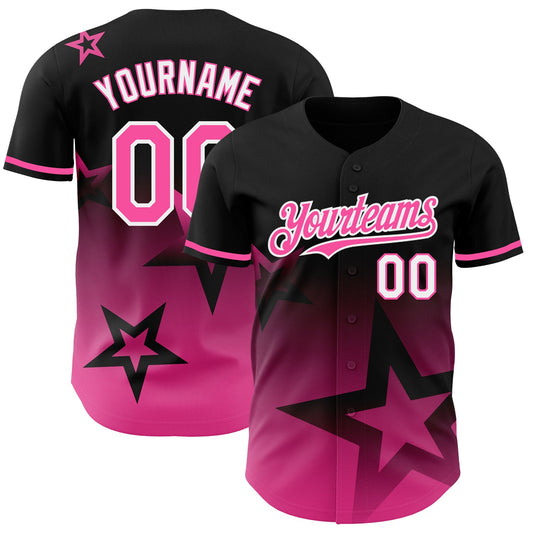 Custom Black Pink-White 3D Pattern Design Gradient Style Twinkle Star Authentic Baseball Jersey - Sky-Custom