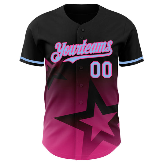 Custom Black Light Blue-Pink 3D Pattern Design Gradient Style Twinkle Star Authentic Baseball Jersey - Sky-Custom