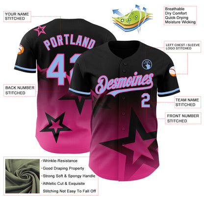 Custom Black Light Blue-Pink 3D Pattern Design Gradient Style Twinkle Star Authentic Baseball Jersey - Sky-Custom