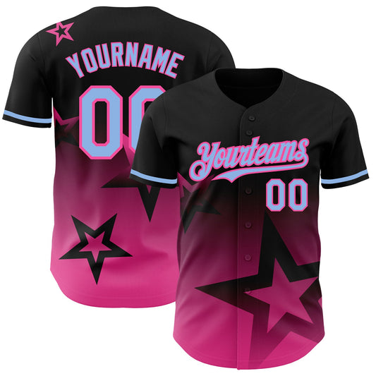 Custom Black Light Blue-Pink 3D Pattern Design Gradient Style Twinkle Star Authentic Baseball Jersey - Sky-Custom
