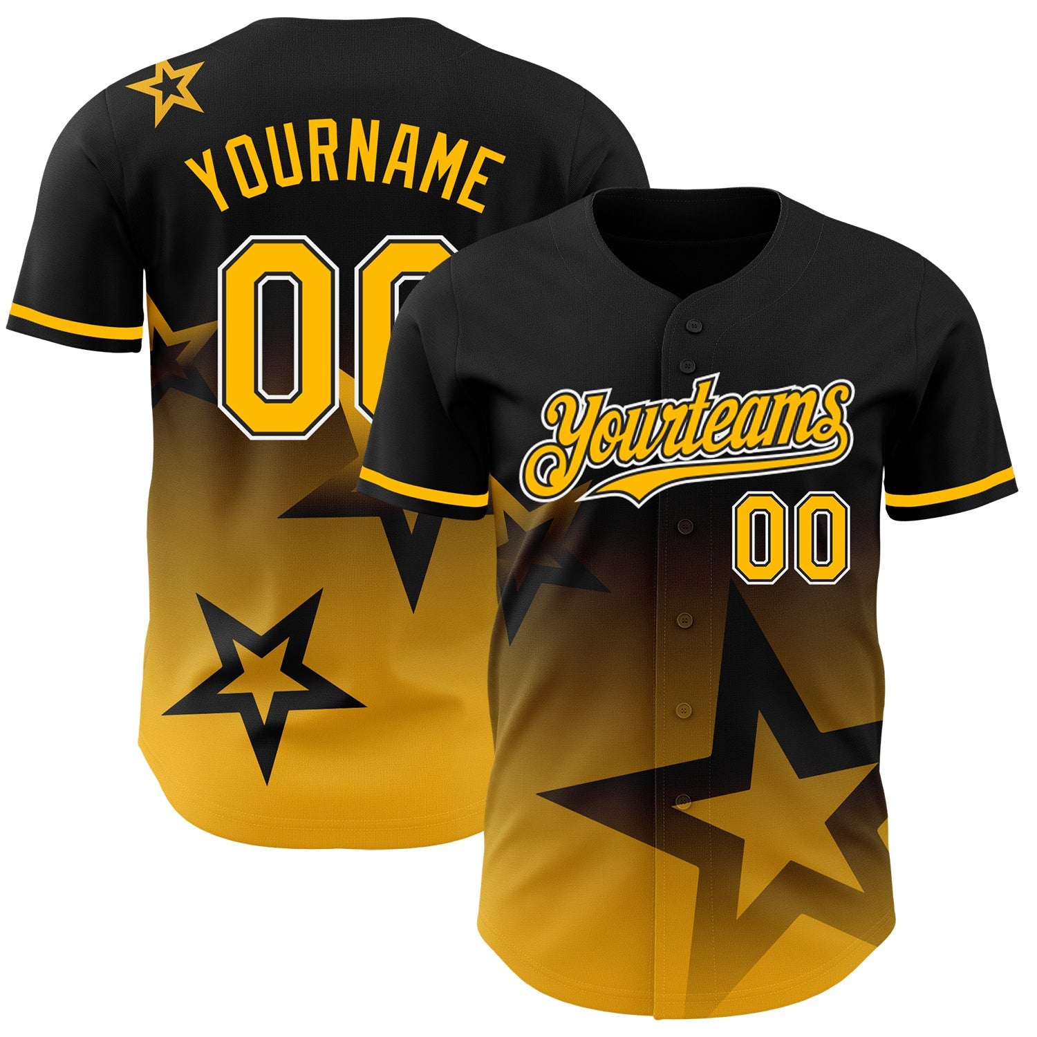 Custom Black Gold-White 3D Pattern Design Gradient Style Twinkle Star Authentic Baseball Jersey - Sky-Custom