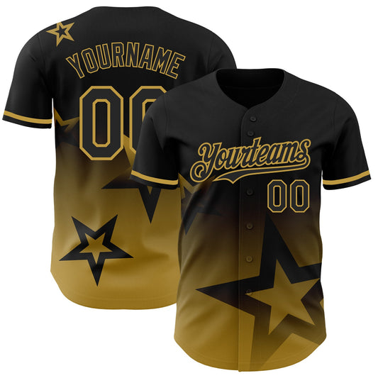 Custom Black Old Gold 3D Pattern Design Gradient Style Twinkle Star Authentic Baseball Jersey - Sky-Custom