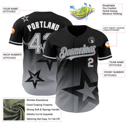 Custom Black Gray-White 3D Pattern Design Gradient Style Twinkle Star Authentic Baseball Jersey - Sky-Custom