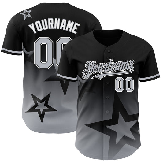 Custom Black Gray-White 3D Pattern Design Gradient Style Twinkle Star Authentic Baseball Jersey - Sky-Custom