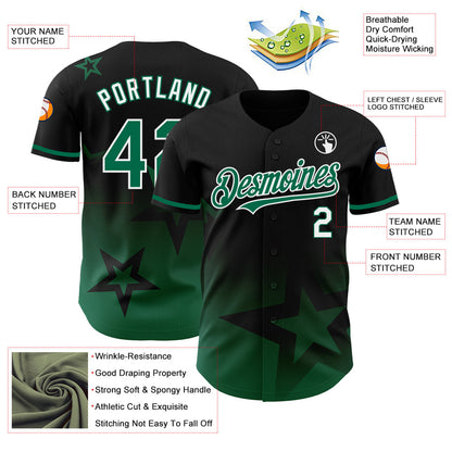Custom Black Kelly Green-White 3D Pattern Design Gradient Style Twinkle Star Authentic Baseball Jersey - Sky-Custom
