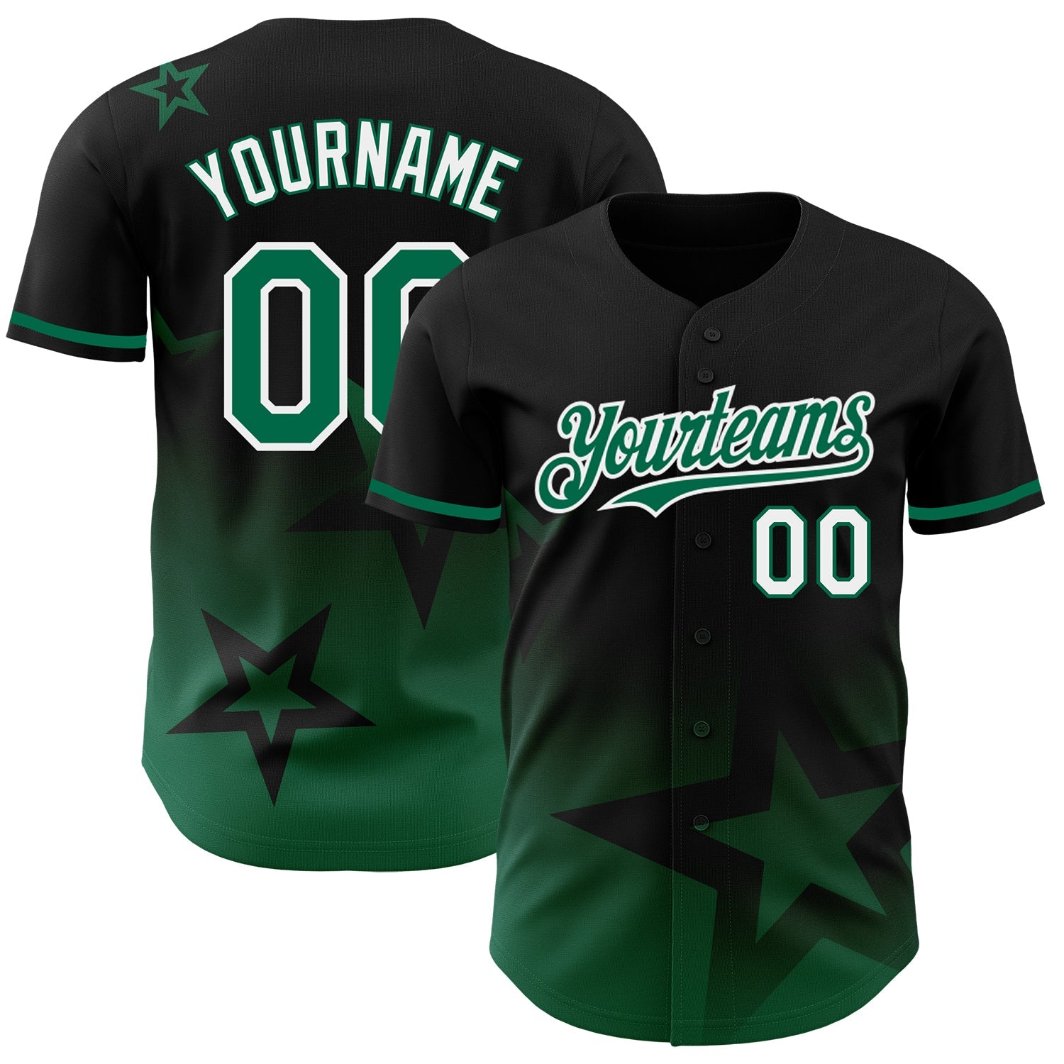 Custom Black Kelly Green-White 3D Pattern Design Gradient Style Twinkle Star Authentic Baseball Jersey - Sky-Custom