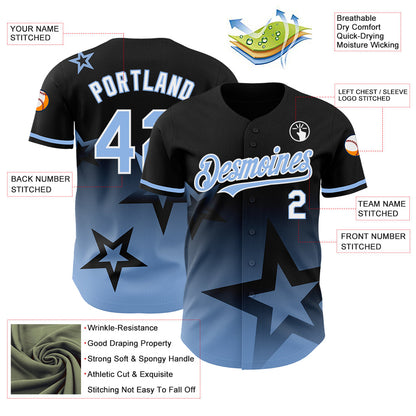 Custom Black Light Blue-White 3D Pattern Design Gradient Style Twinkle Star Authentic Baseball Jersey - Sky-Custom