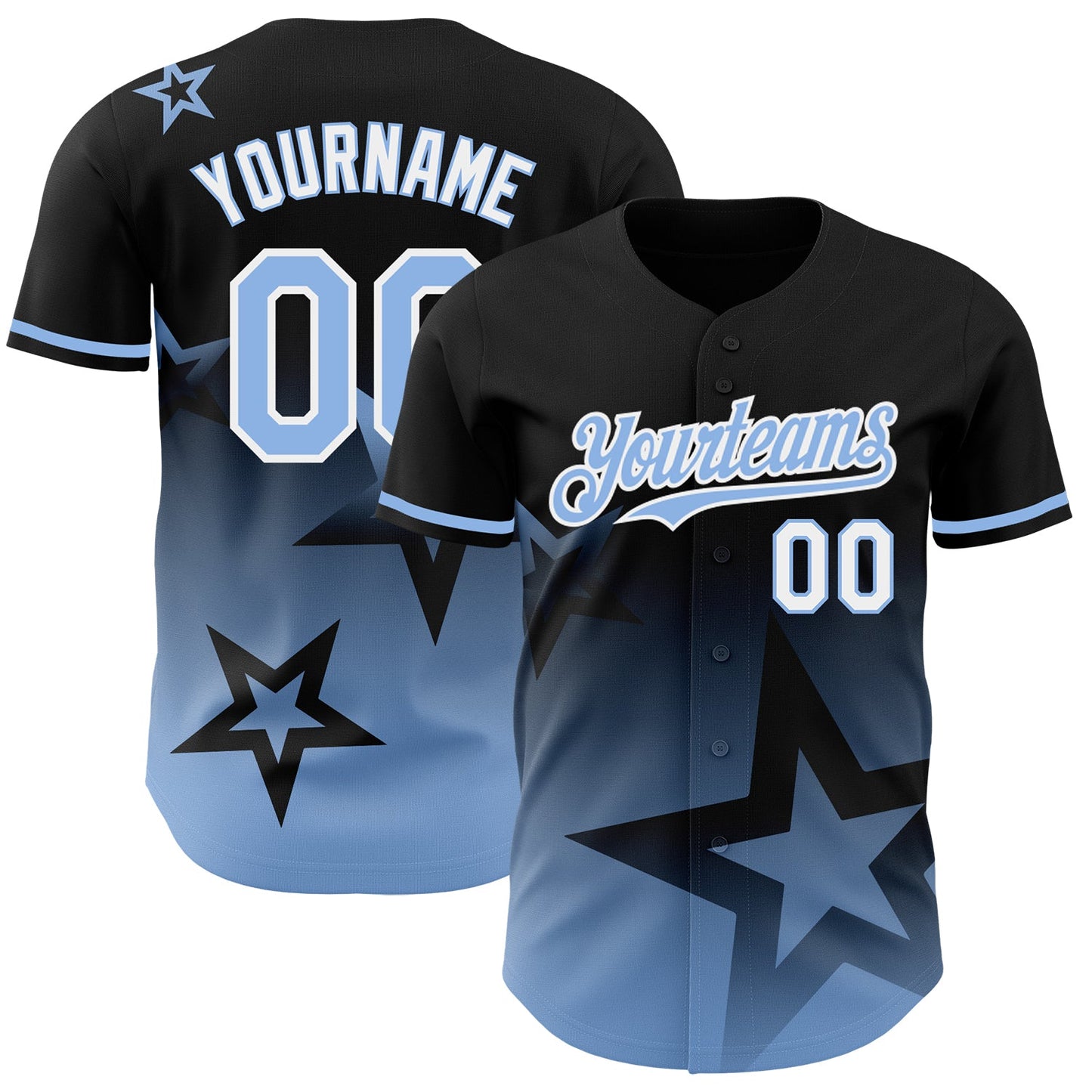 Custom Black Light Blue-White 3D Pattern Design Gradient Style Twinkle Star Authentic Baseball Jersey - Sky-Custom