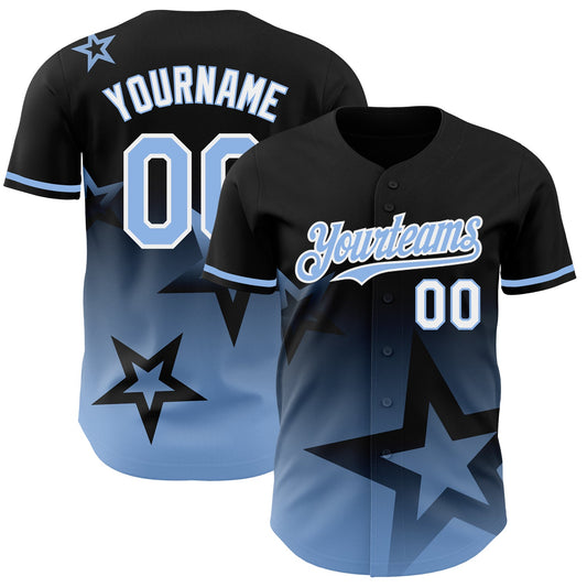 Custom Black Light Blue-White 3D Pattern Design Gradient Style Twinkle Star Authentic Baseball Jersey - Sky-Custom