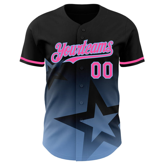 Custom Black Pink-Light Blue 3D Pattern Design Gradient Style Twinkle Star Authentic Baseball Jersey - Sky-Custom