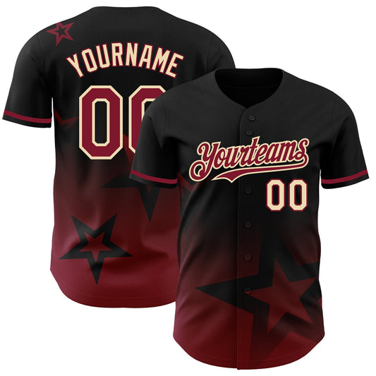 Custom Black Crimson-Cream 3D Pattern Design Gradient Style Twinkle Star Authentic Baseball Jersey - Sky-Custom