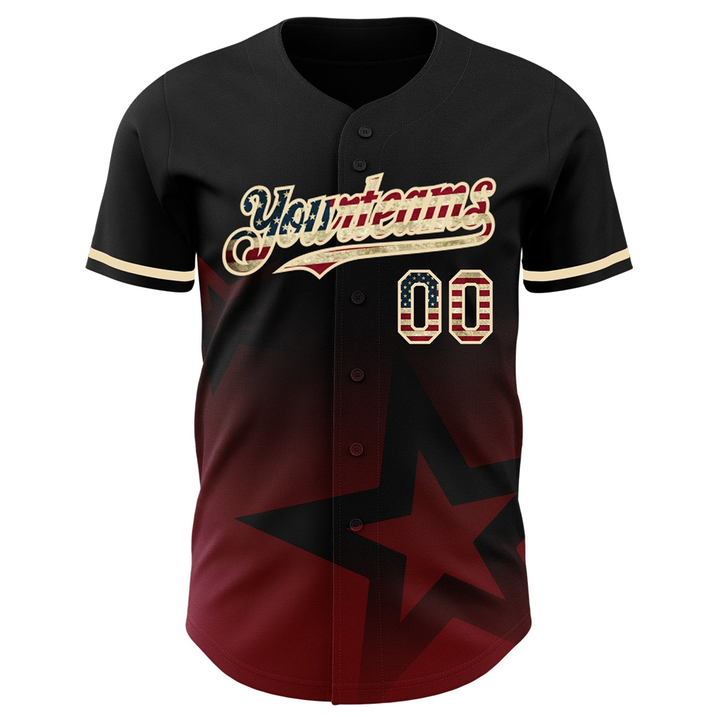 Custom Black Vintage USA Flag Red-Cream 3D Pattern Design Gradient Style Twinkle Star Authentic Baseball Jersey - Sky-Custom