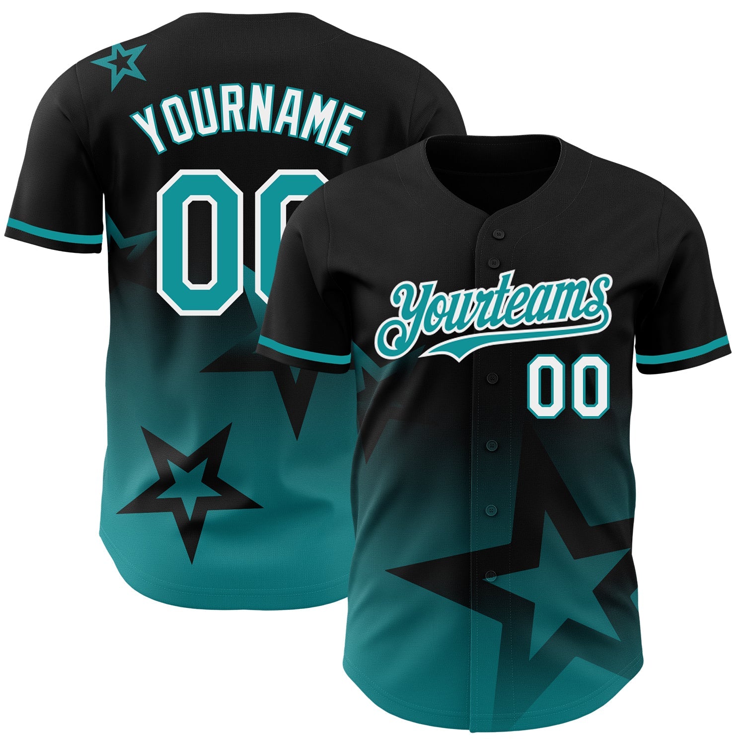 Custom Black Teal-White 3D Pattern Design Gradient Style Twinkle Star Authentic Baseball Jersey - Sky-Custom