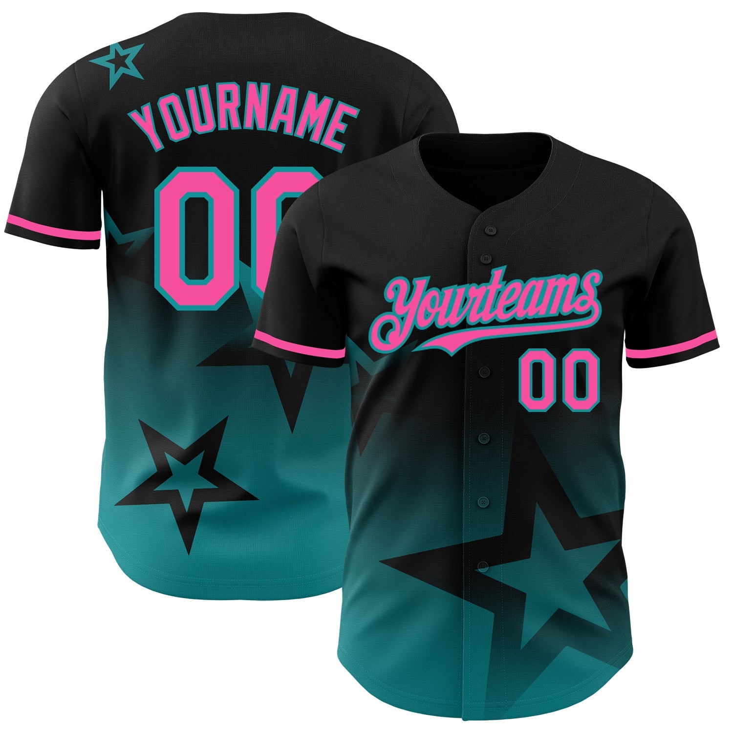 Custom Black Pink-Teal 3D Pattern Design Gradient Style Twinkle Star Authentic Baseball Jersey - Sky-Custom