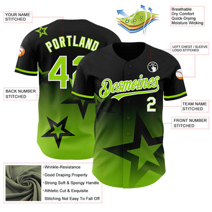 Custom Black Neon Green-White 3D Pattern Design Gradient Style Twinkle Star Authentic Baseball Jersey - Sky-Custom