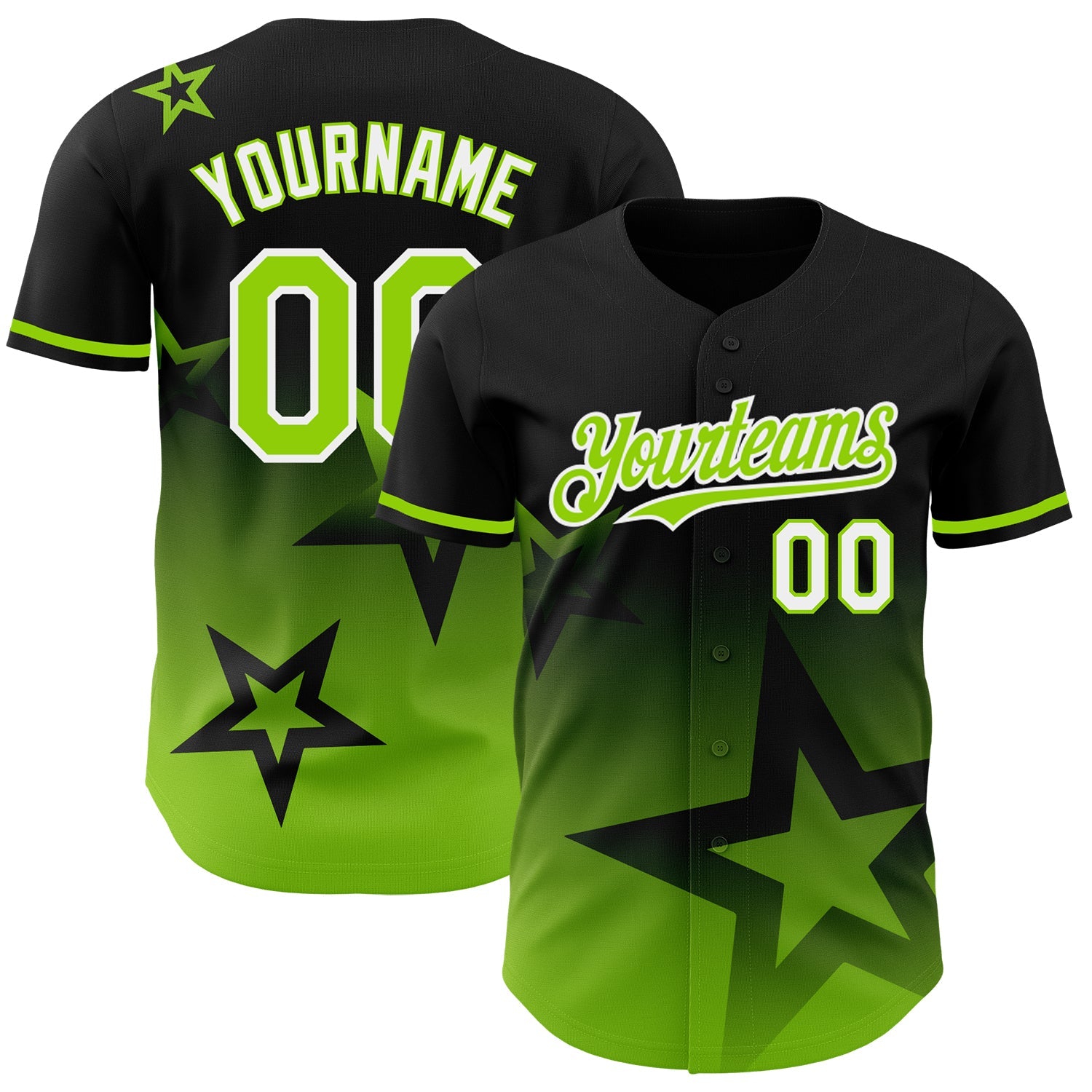 Custom Black Neon Green-White 3D Pattern Design Gradient Style Twinkle Star Authentic Baseball Jersey - Sky-Custom