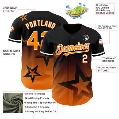 Custom Black Bay Orange-White 3D Pattern Design Gradient Style Twinkle Star Authentic Baseball Jersey - Sky-Custom
