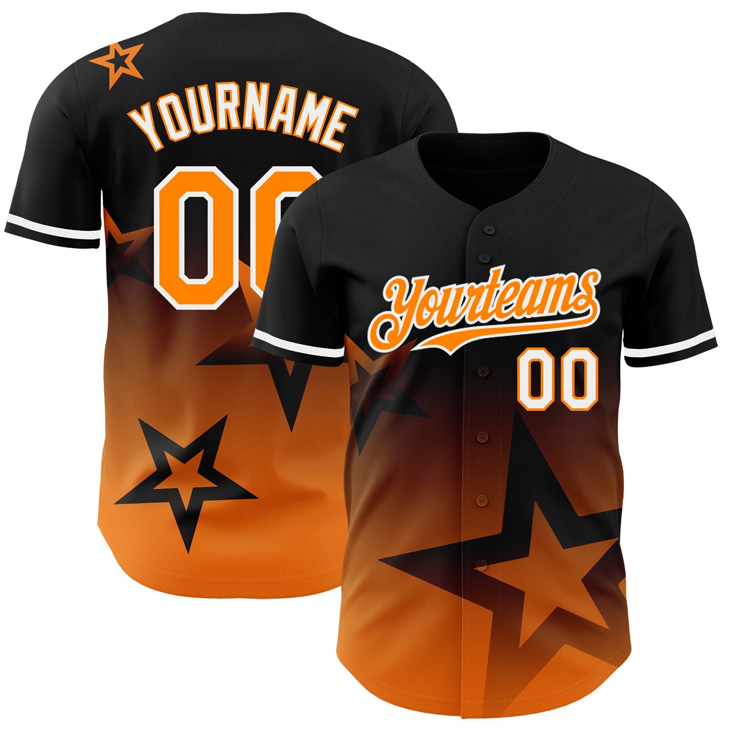 Custom Black Bay Orange-White 3D Pattern Design Gradient Style Twinkle Star Authentic Baseball Jersey - Sky-Custom