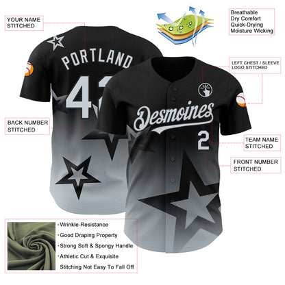 Custom Black Silver 3D Pattern Design Gradient Style Twinkle Star Authentic Baseball Jersey - Sky-Custom