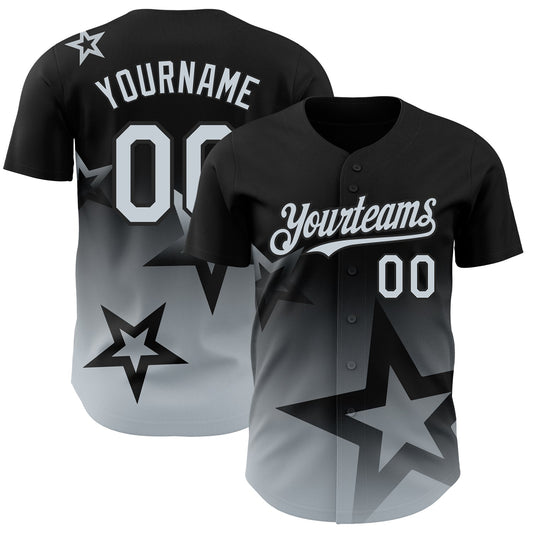 Custom Black Silver 3D Pattern Design Gradient Style Twinkle Star Authentic Baseball Jersey - Sky-Custom