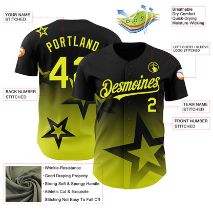 Custom Black Neon Yellow 3D Pattern Design Gradient Style Twinkle Star Authentic Baseball Jersey - Sky-Custom