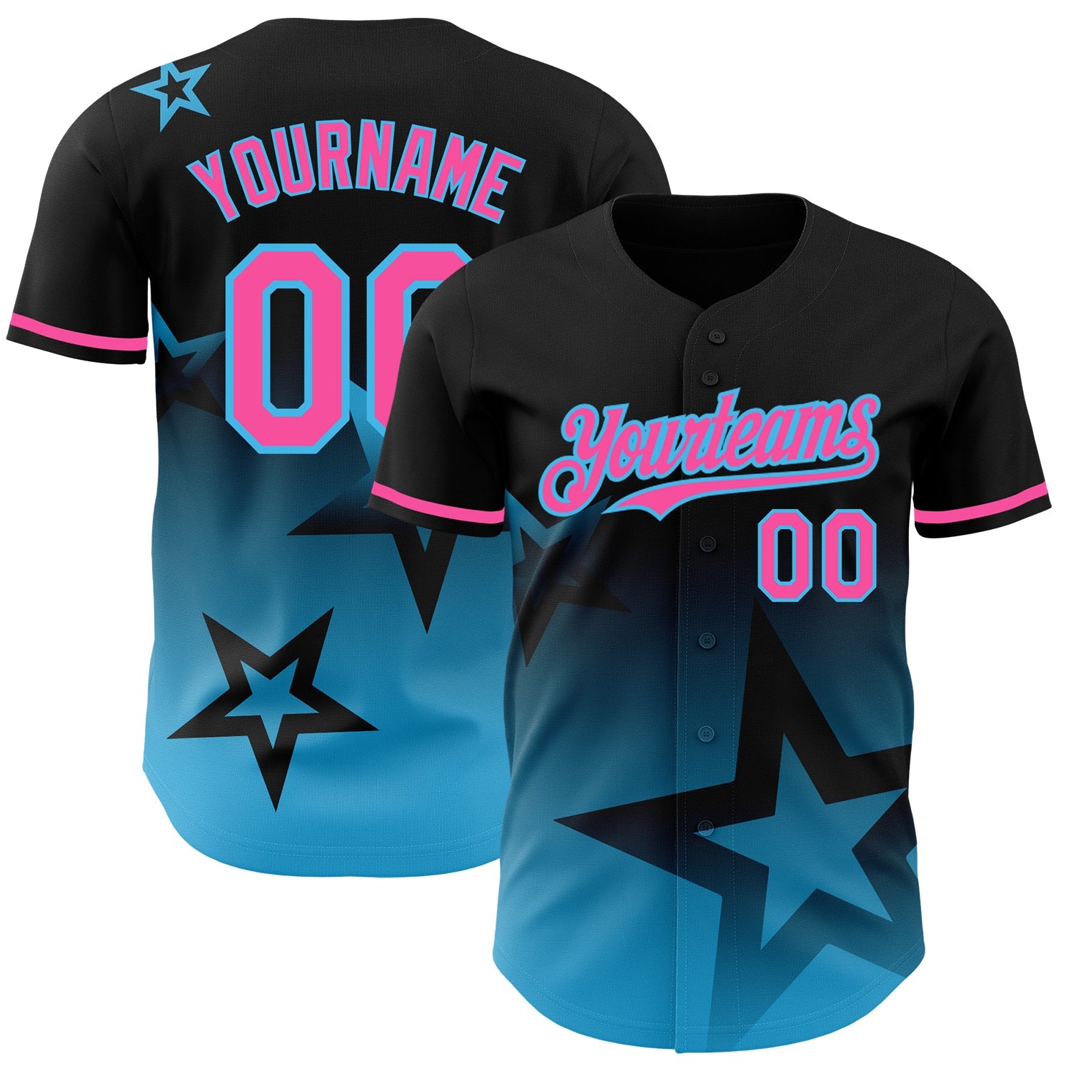 Custom Black Pink-Sky Blue 3D Pattern Design Gradient Style Twinkle Star Authentic Baseball Jersey - Sky-Custom