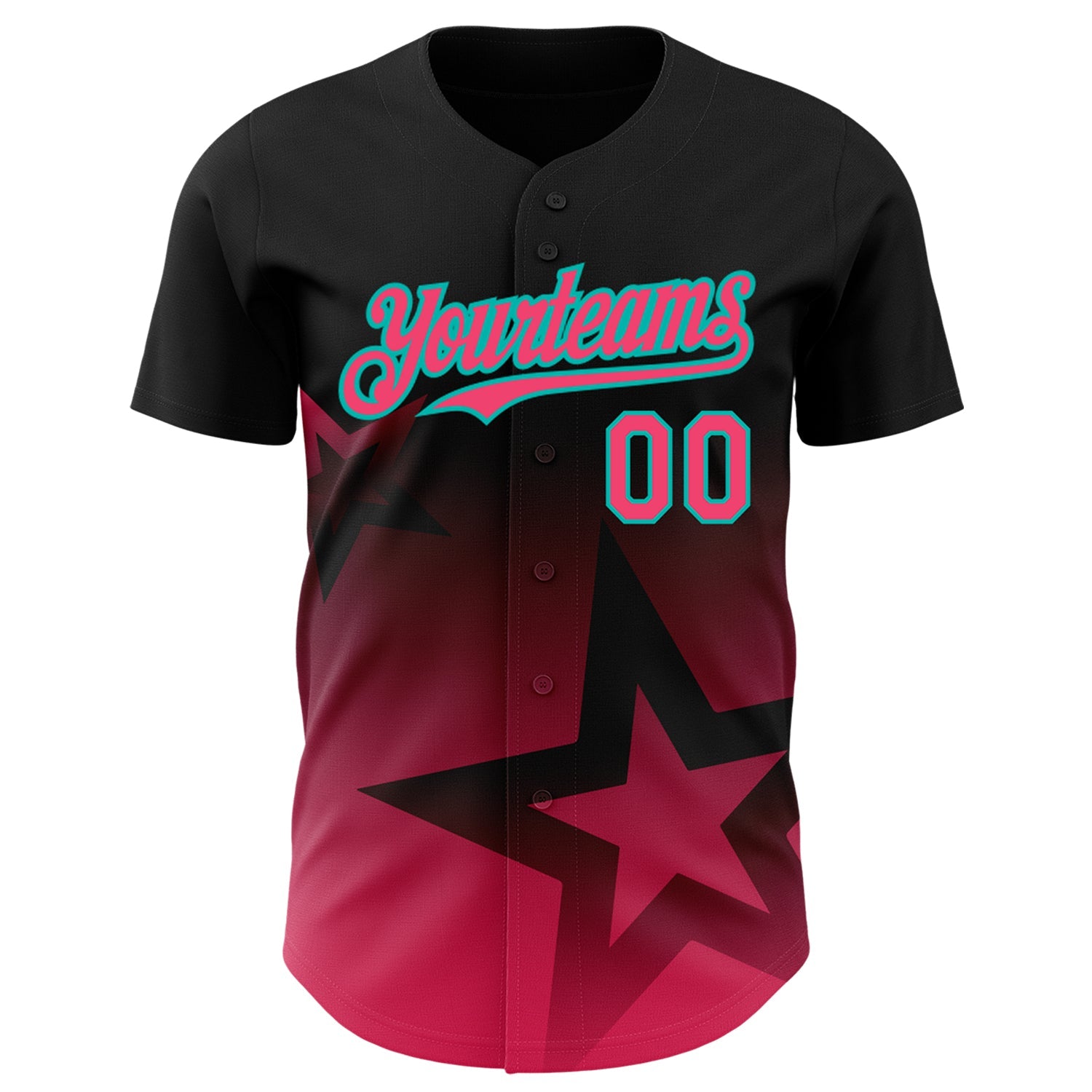 Custom Black Neon Pink-Aqua 3D Pattern Design Gradient Style Twinkle Star Authentic Baseball Jersey - Sky-Custom
