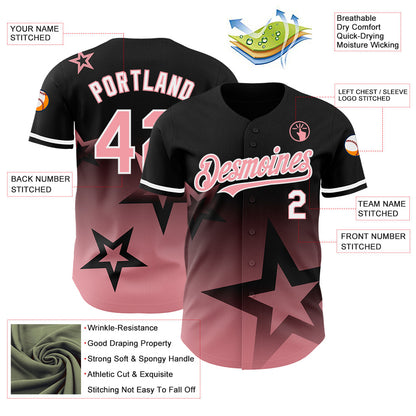 Custom Black Medium Pink-White 3D Pattern Design Gradient Style Twinkle Star Authentic Baseball Jersey - Sky-Custom