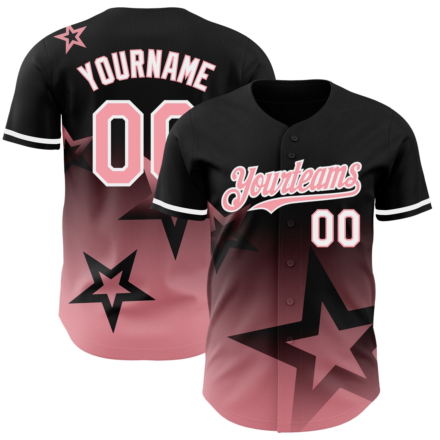 Custom Black Medium Pink-White 3D Pattern Design Gradient Style Twinkle Star Authentic Baseball Jersey - Sky-Custom