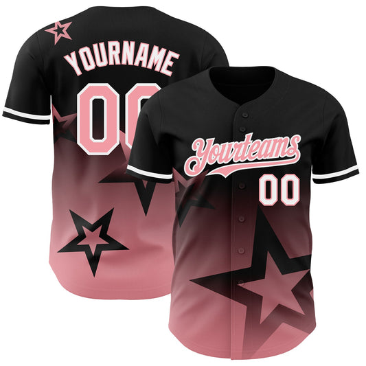 Custom Black Medium Pink-White 3D Pattern Design Gradient Style Twinkle Star Authentic Baseball Jersey - Sky-Custom