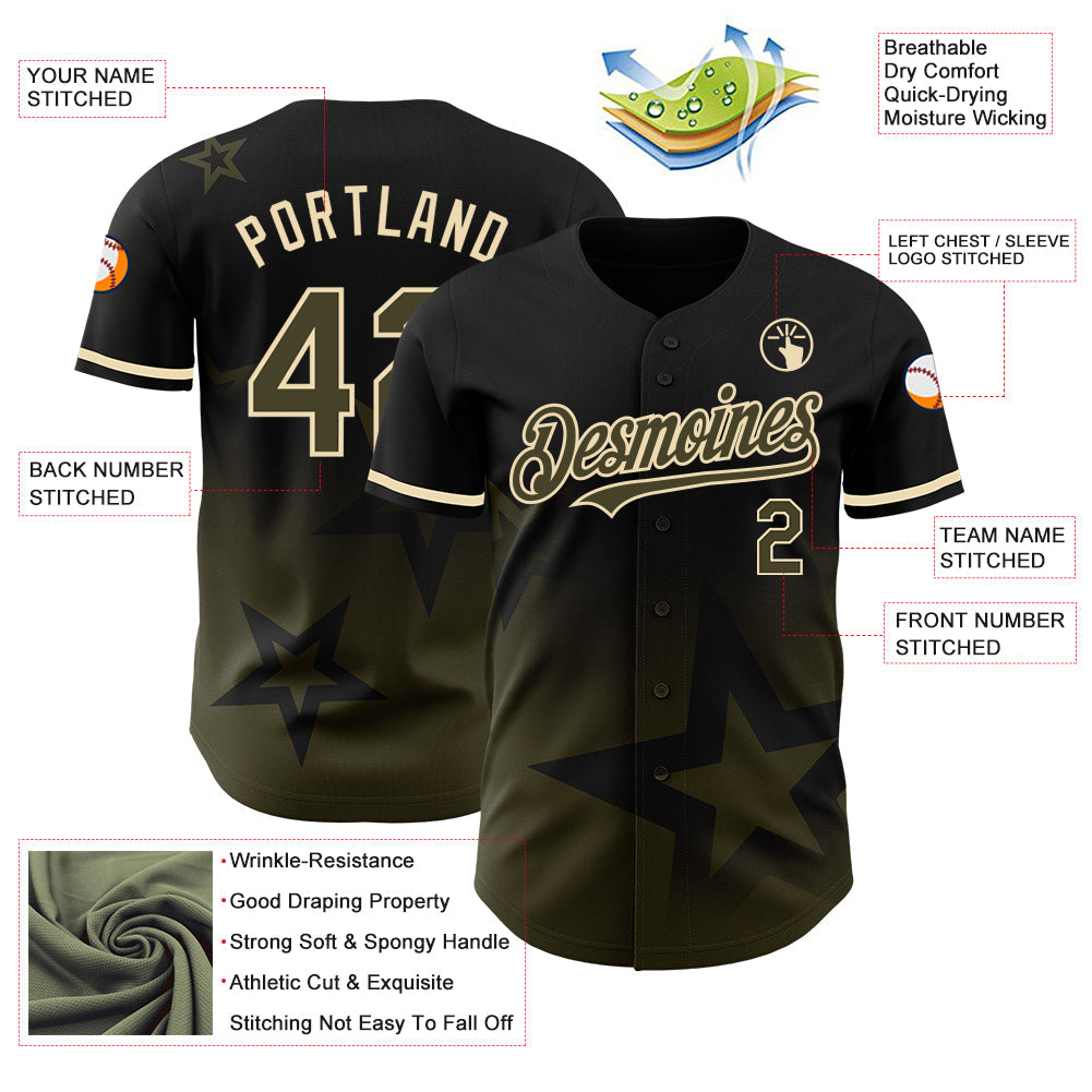 Custom Black Olive-Cream 3D Pattern Design Gradient Style Twinkle Star Authentic Baseball Jersey - Sky-Custom