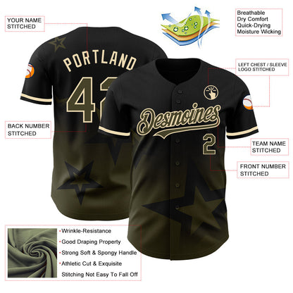 Custom Black Olive-Cream 3D Pattern Design Gradient Style Twinkle Star Authentic Baseball Jersey - Sky-Custom