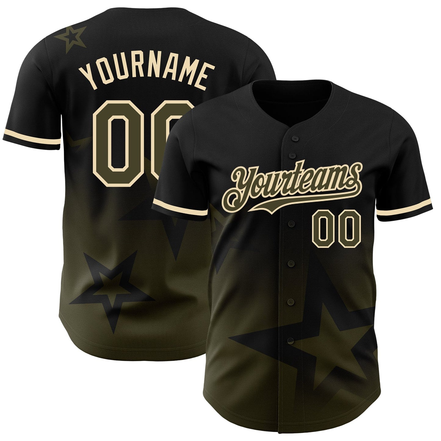 Custom Black Olive-Cream 3D Pattern Design Gradient Style Twinkle Star Authentic Baseball Jersey - Sky-Custom