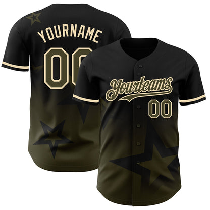 Custom Black Olive-Cream 3D Pattern Design Gradient Style Twinkle Star Authentic Baseball Jersey - Sky-Custom