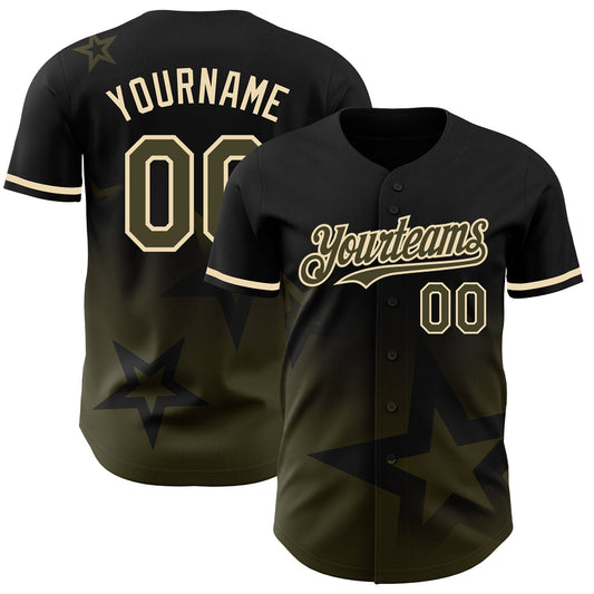 Custom Black Olive-Cream 3D Pattern Design Gradient Style Twinkle Star Authentic Baseball Jersey - Sky-Custom