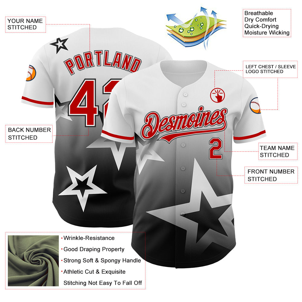 Custom White Red-Black 3D Pattern Design Gradient Style Twinkle Star Authentic Baseball Jersey - Sky-Custom