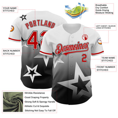 Custom White Red-Black 3D Pattern Design Gradient Style Twinkle Star Authentic Baseball Jersey - Sky-Custom