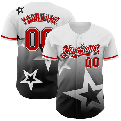 Custom White Red-Black 3D Pattern Design Gradient Style Twinkle Star Authentic Baseball Jersey - Sky-Custom