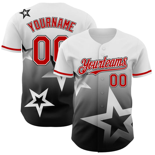 Custom White Red-Black 3D Pattern Design Gradient Style Twinkle Star Authentic Baseball Jersey - Sky-Custom