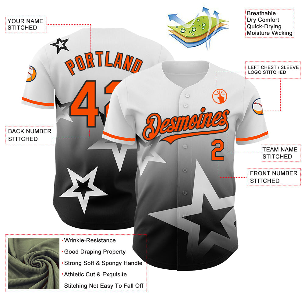 Custom White Orange-Black 3D Pattern Design Gradient Style Twinkle Star Authentic Baseball Jersey - Sky-Custom