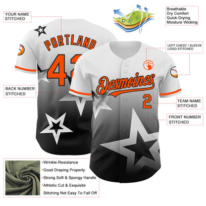 Custom White Orange-Black 3D Pattern Design Gradient Style Twinkle Star Authentic Baseball Jersey - Sky-Custom
