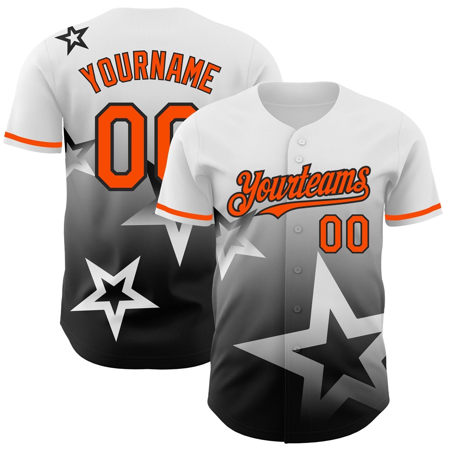 Custom White Orange-Black 3D Pattern Design Gradient Style Twinkle Star Authentic Baseball Jersey - Sky-Custom