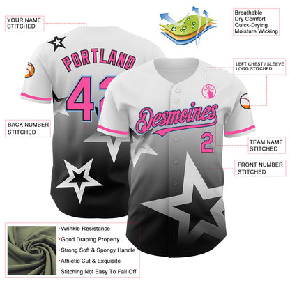 Custom White Pink Black-Light Blue 3D Pattern Design Gradient Style Twinkle Star Authentic Baseball Jersey - Sky-Custom