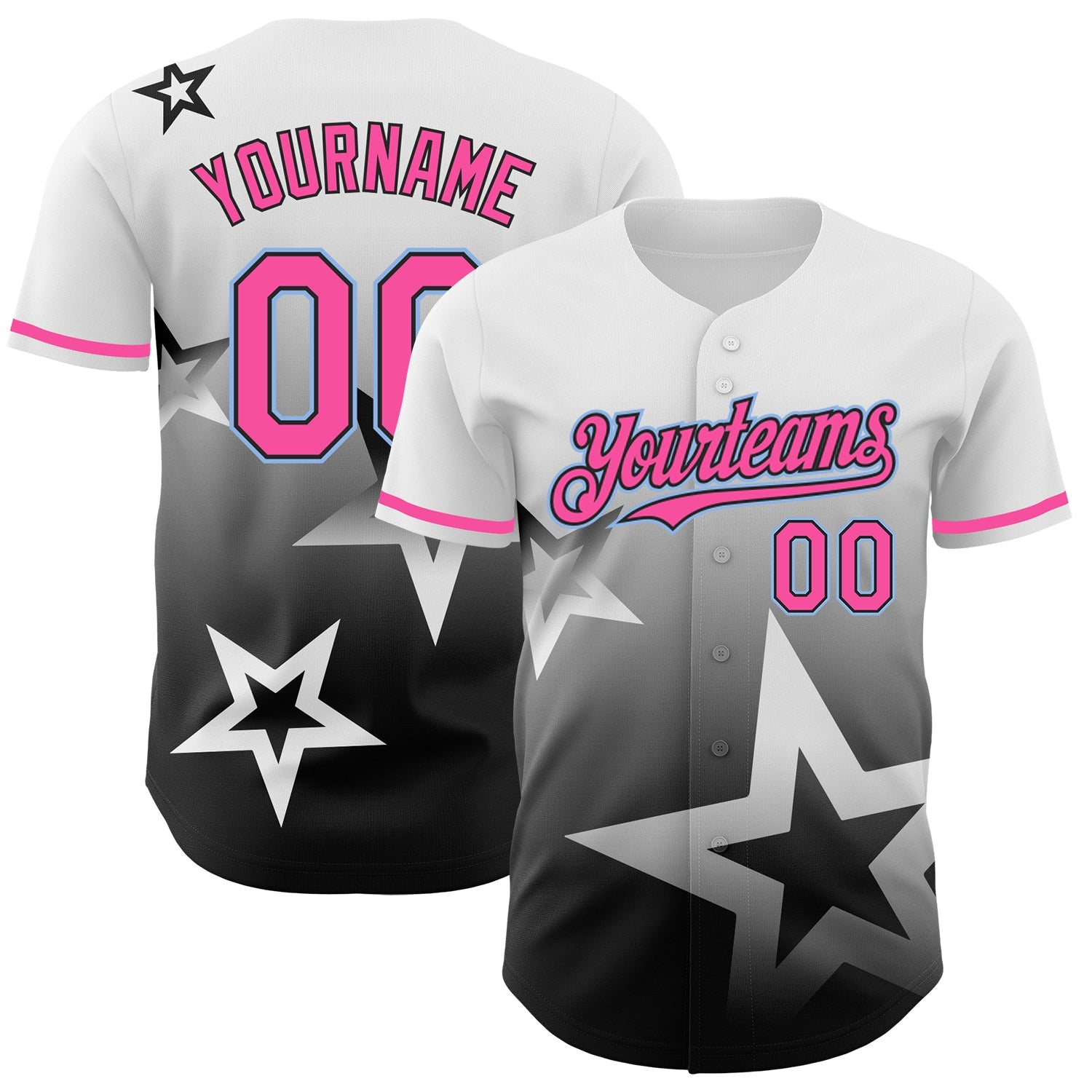 Custom White Pink Black-Light Blue 3D Pattern Design Gradient Style Twinkle Star Authentic Baseball Jersey - Sky-Custom