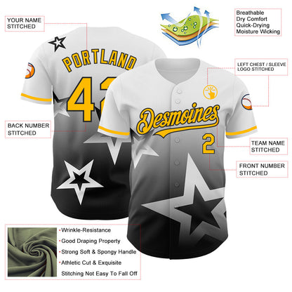 Custom White Gold-Black 3D Pattern Design Gradient Style Twinkle Star Authentic Baseball Jersey - Sky-Custom