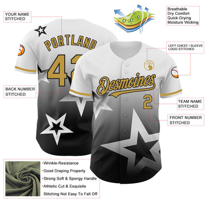 Custom White Old Gold-Black 3D Pattern Design Gradient Style Twinkle Star Authentic Baseball Jersey - Sky-Custom